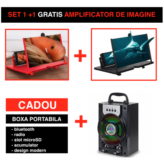 Pachet Cinema: 1+ 1 GRATIS Amplificator de imagine + Boxa portabila cu bluetooth