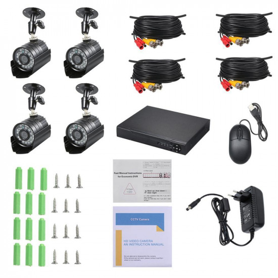 Sistem de supraveghere CCTV FULL HD, Kit DVR cu 4 camere exterior / interior