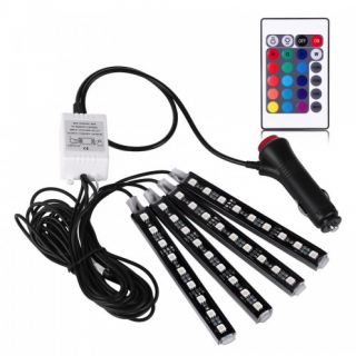 Lumini ambientale auto Kit interior LED RGB cu telecomanda, 9 LED