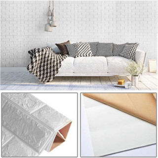 5 x TAPET 3D caramizi ALB, auto-adeziv pentru interior, 70 cm L x 70 cm H metri, total 2.7 mp