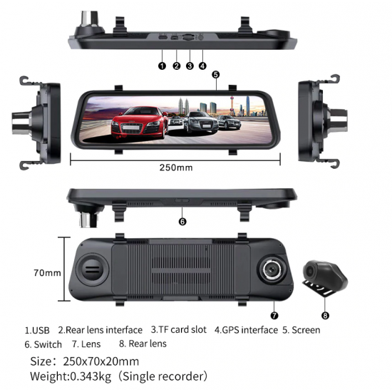 Camera video auto oglinda touchscreen 10 inch IPS, Full HD, model T10