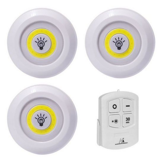 Set 3 lampi LED, fara fir, 3W, telecomanda, fixare orice suprafata