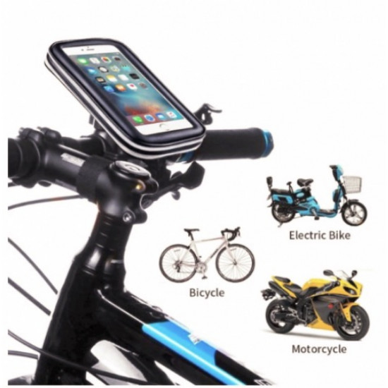 Suport husa telefon mobil pentru bicicleta si motocicleta, rezistent apa si socuri, touchscreen, 360* rotativ, negru