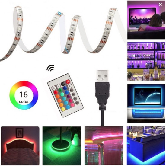 Banda Smart LED RGB 2 metri, lumina ambientala, TV, USB, Wi-Fi