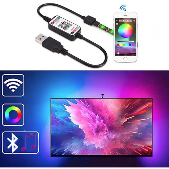 Banda Smart LED RGB 2 metri, lumina ambientala, TV, USB, Wi-Fi