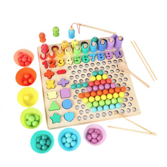 Joc Montessori 5 in 1 Logarithmic Plate Beads, din lemn