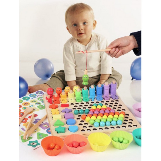 Joc Montessori 5 in 1 Logarithmic Plate Beads, din lemn