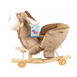 Balansoar cu rotile, din lemn si plus pentru bebelusi, emite sunete muzicale, Magarus, 60 cm Balansoar cu rotile, din lemn si plus pentru bebelusi, emite sunete muzicale, Magarus, 60 cm