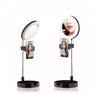 Oglinda de machiaj cu lampa si suport de telefon
