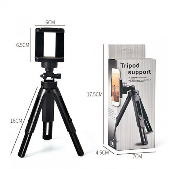 Trepied pentru telefon Tripod Support, flexibil, rotire 360 grade, Negru