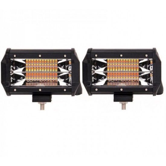 Set 2 x Proiectoare auto LED Bar 72W, stroboscop, alb/galben