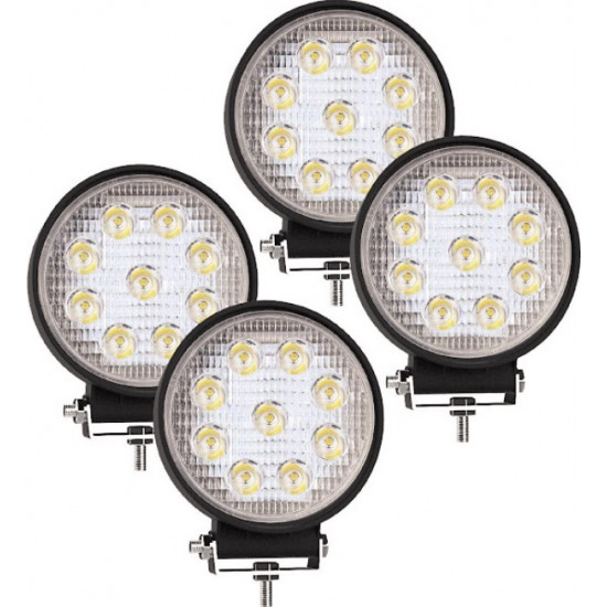 Set 4 x Proiector LED BAR, OFF ROAD, rotund, 9 LED, 48 W, 11 cm