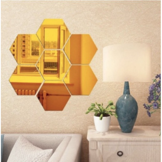 Oglinzi Decorative Fagure Hexagon pentru Baie si Living - 12 Bucati AURIU