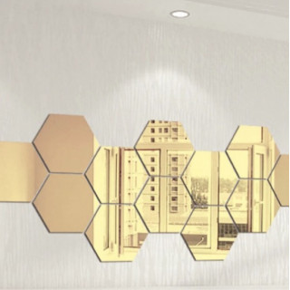 Oglinzi Decorative Fagure Hexagon pentru Baie si Living - 12 Bucati AURIU