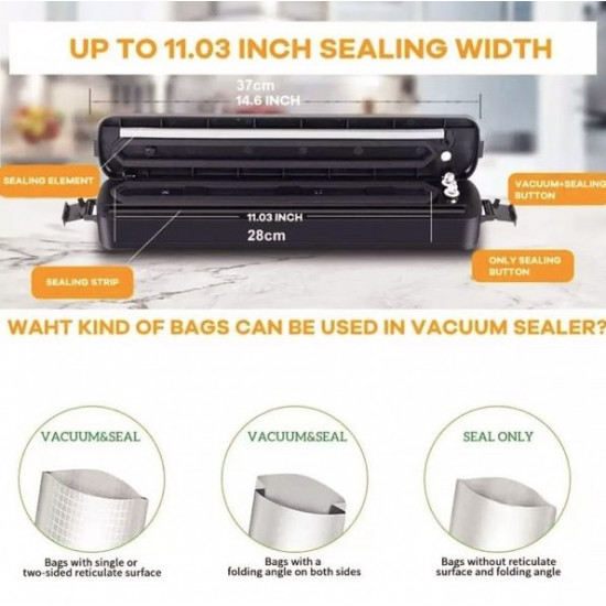 Aparat de vidat pungi - Vacuum Sealer negru + 5 pungi CADOU