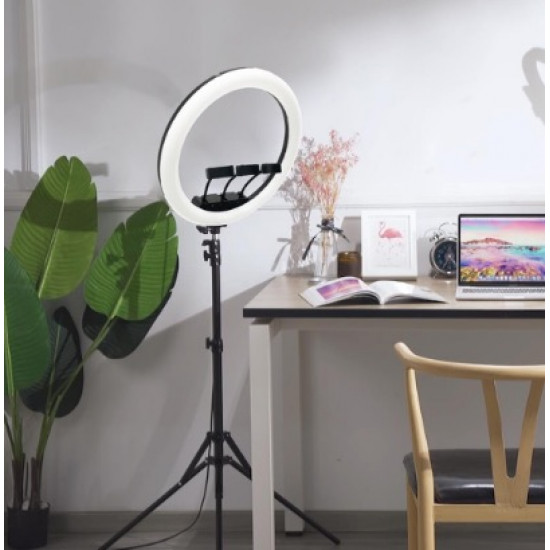 Lampă circulară Ring Light, 3 trepte lumină, telecomandă pe fir, model profesional, trepied inclus, 200 cm