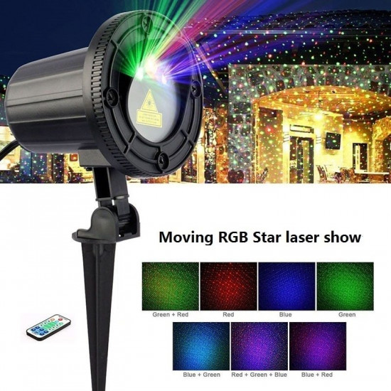 Proiector laser RGB de exterior cu telecomanda, temporizator, 3 culori, joc de lumini