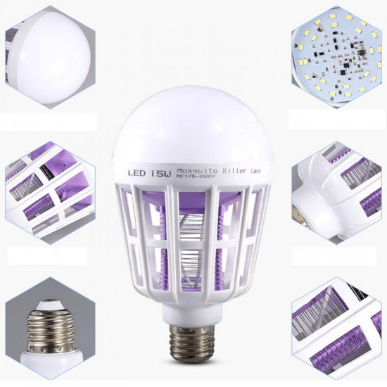 Bec anti-insecte cu led 15 W. Lampa UV anti-tantari.