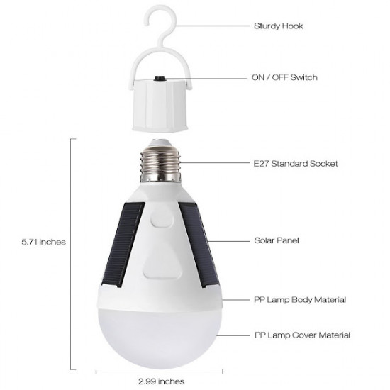 Bec waterproof cu incarcare solara 7W