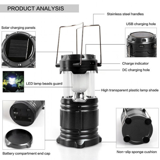 Lampa solara reincarcabila cu functie incarcare telefon