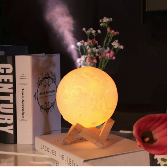 Lampa 3D AKU Aromatherapy Diffuser Umidificator lumina alb + galben imprimata 3D reincarcabila cu acumulator,modelul nou cu Stand Lemn cadou AK3800