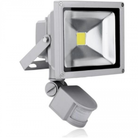 Proiector COB-LED exterior 10W alb rece cu senzor PIR