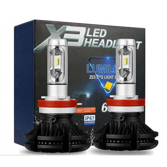 Set 2 bec led auto, moto canbus, tip H7 ,X3 Premium, putere 50W / 6000 lumeni , culoare alb