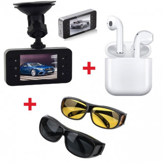 Set auto: Camera DVR Full HD 1080p + set 2 casti bluetooth + set 2 ochelari pentru condus