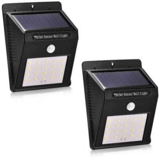 Set 2 Lampi Solare cu 20 LED, senzor de miscare si senzor de lumina