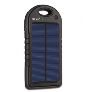 Baterie externa rezistenta la apa, incarcare baterie solara, Negru, 5000 mAh, Dual USB, Negru/Albastru