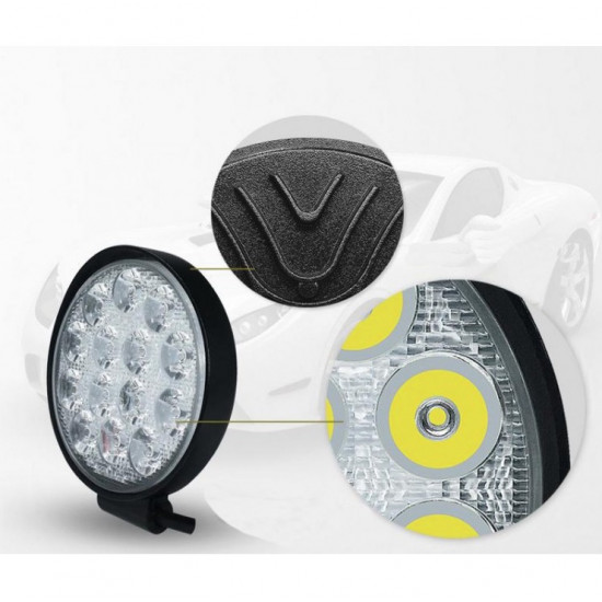 Set 2 x Proiectoare auto, Rotunde, 42W, 14 Led-uri