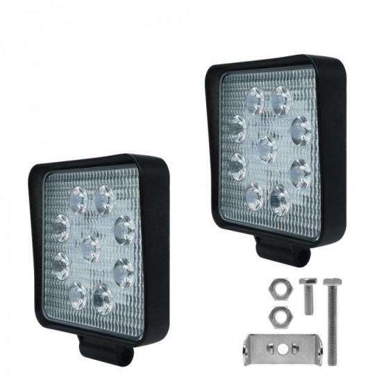 Set 2 x Proiectoare auto, Patrate, 27W, 9 Led-uri