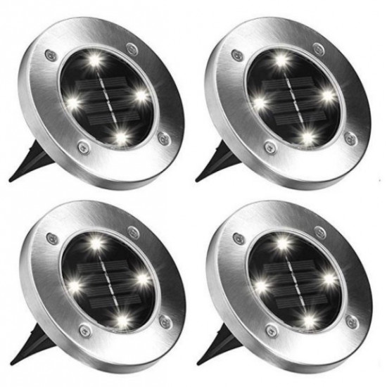 Set 4 lampi solare pentru pamant, Silver Disk Lights