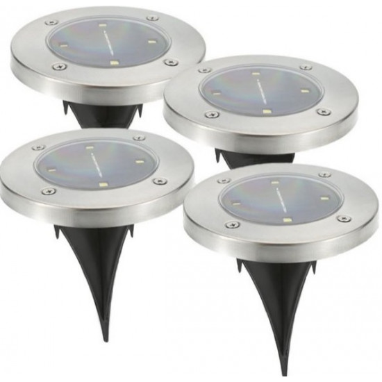 Set 4 lampi solare pentru pamant, Silver Disk Lights