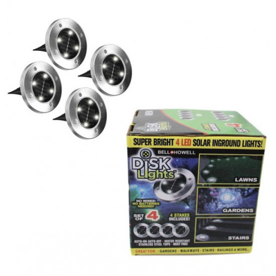 Set 4 lampi solare pentru pamant, Silver Disk Lights