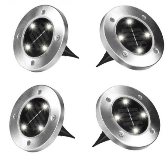 Set 4 lampi solare pentru pamant, Silver Disk Lights