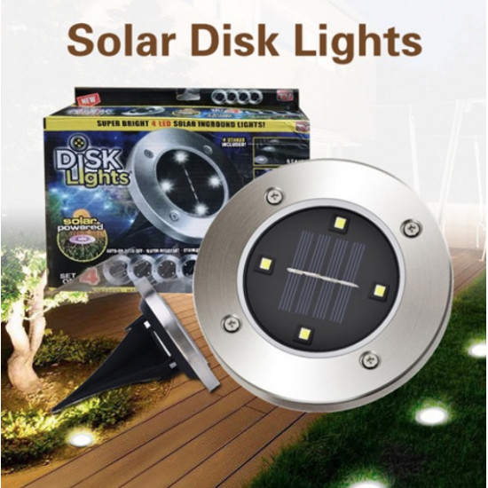 Set 4 lampi solare pentru pamant, Silver Disk Lights