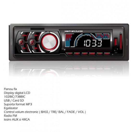 Radio MP3 auto XC-5207, Bluetooth, Auxiliar , Card Reader, USB, Telecomanda