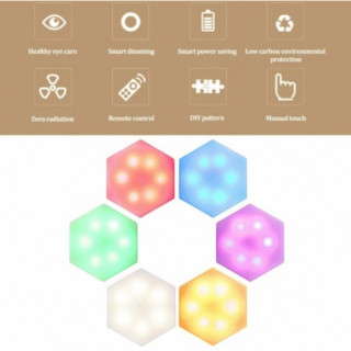 Set 6 lampi hexagon RGB cu telecomanda si senzor tactil Set 6 lampi hexagon RGB cu telecomanda si senzor tactil