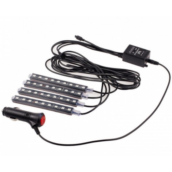 Set 4 benzi 9 LED ambientale pentru auto cu telecomanda