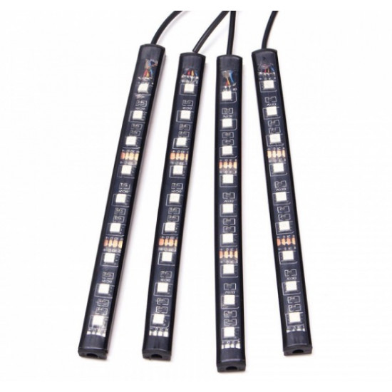 Set 4 benzi 9 LED ambientale pentru auto cu telecomanda