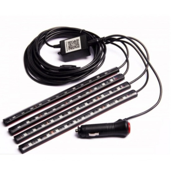 Set 4 benzi LED auto RGB cu telecomanda