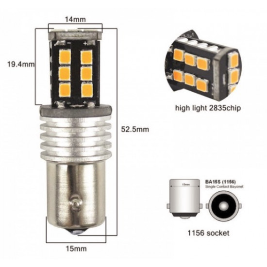 Set x 2 becuri LED P21W BA15s Portocalii Canbus