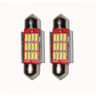 Set 2 x Bec LED 36mm SOFIT, 12LED, 12V, ALB, 4012