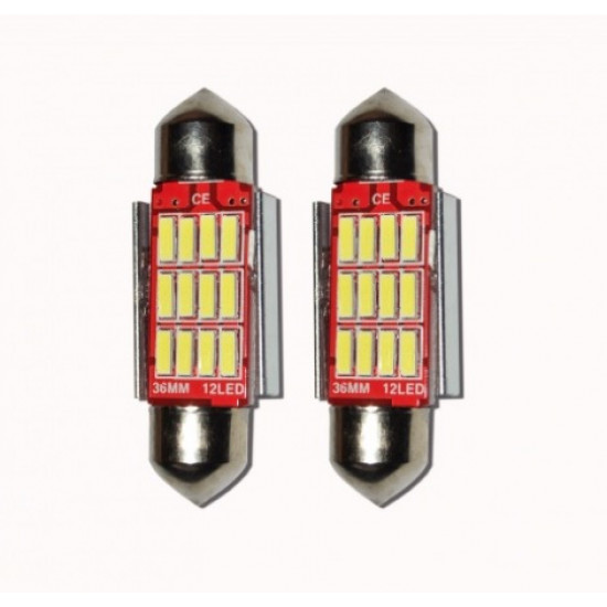 Set 2 x Bec LED 36mm SOFIT, 12LED, 12V, ALB, 4012