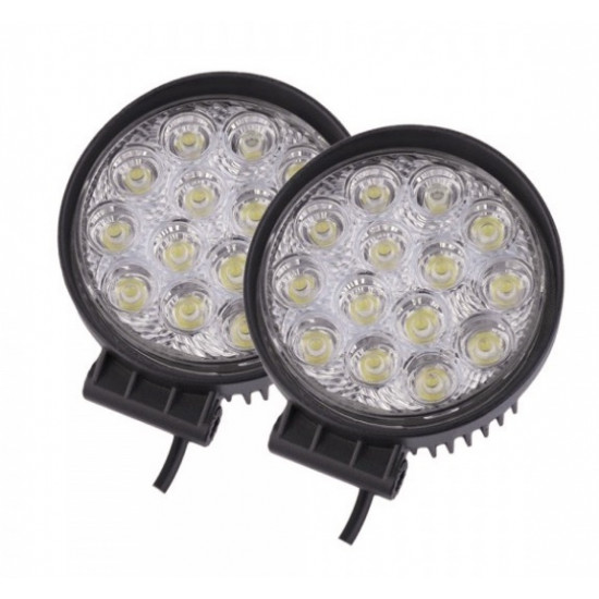 Set 2 proiectoare LED Rotunde, 14 LED uri, 45mm, 42W