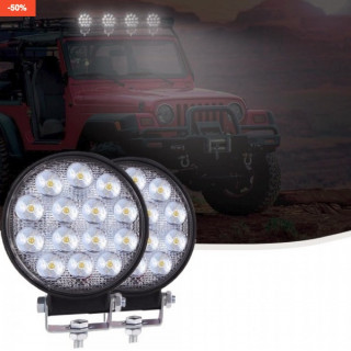 Set 2 proiectoare LED Rotunde, 14 LED uri, 45mm, 42W Set 2 proiectoare LED Rotunde, 14 LED uri, 45mm, 42W