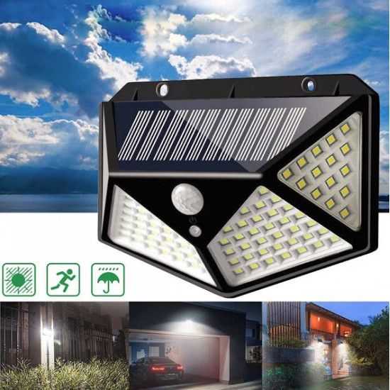 Set 2 x Lampa 100 LED cu panou solar, senzor de miscare