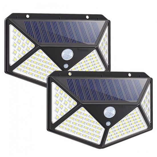 Set 2 x Lampa 100 LED cu panou solar, senzor de miscare