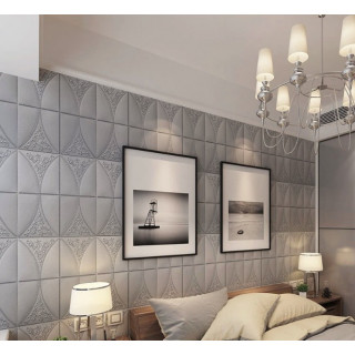 Autocolant din spuma si plastic 3D reliefat cu motive florale 70x70 cm, argintiu Autocolant din spuma si plastic 3D reliefat cu motive florale 70x70 cm, argintiu